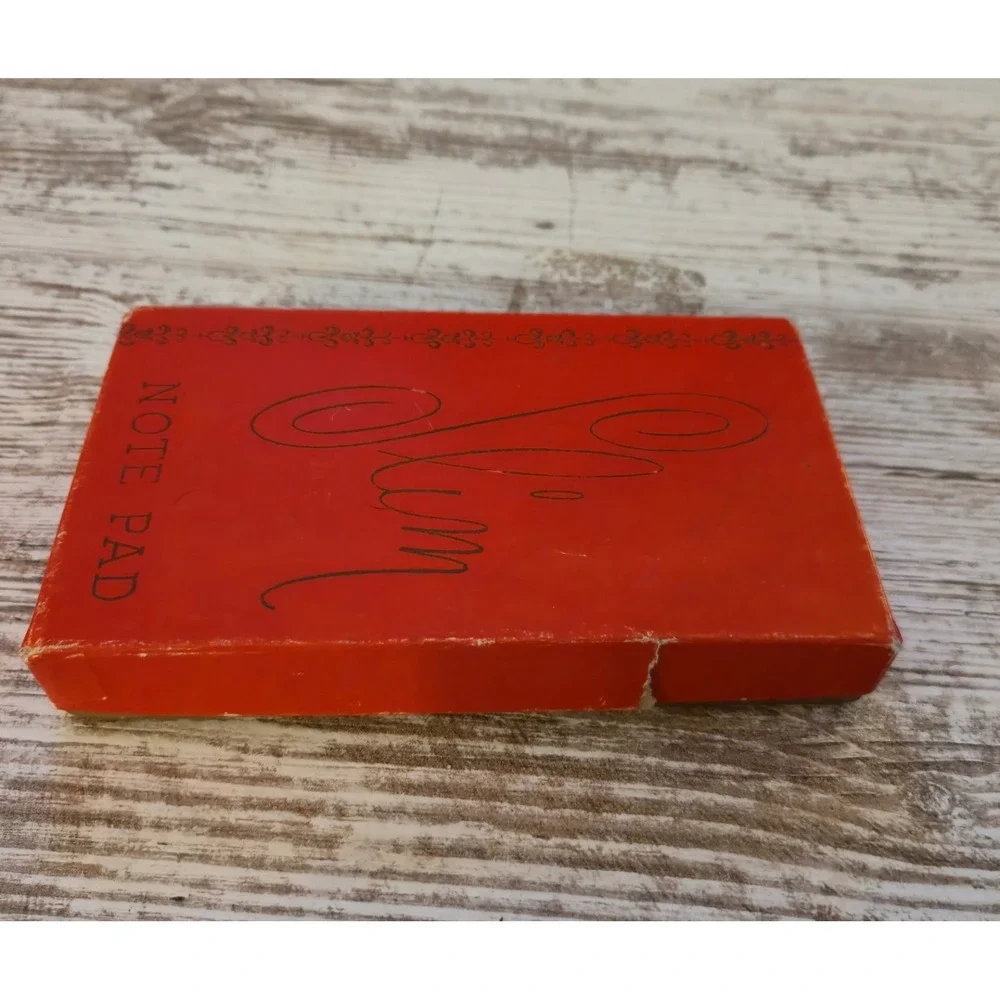 Vintage Slim Note Pad in Decorative Box Shield Emblem Cream Red Gold Stationery